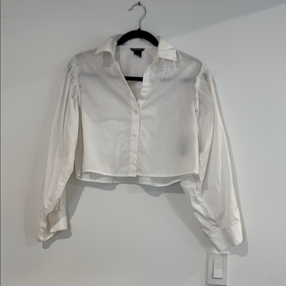 Club Monaco White Button Down Crop Shirt
